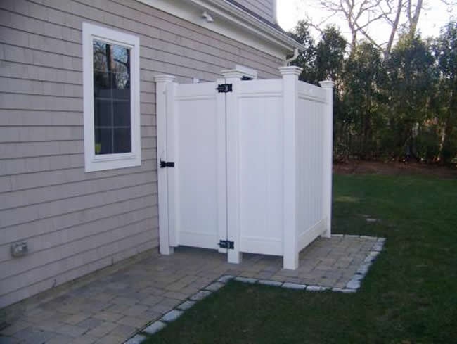 Vinyl Tongue and Groove Privacy Enclosure with Federal Post Caps and Gate - Enclosure 4