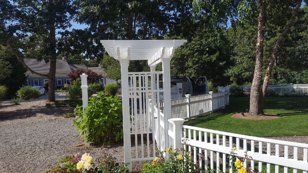 White vinyl 80” wide x 4' deep pergola with gates  - Pergola 11